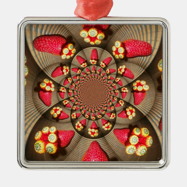 Colourful Red Delight: Strawberry Kaleidoscope Art Metal Tree Decoration (Front)