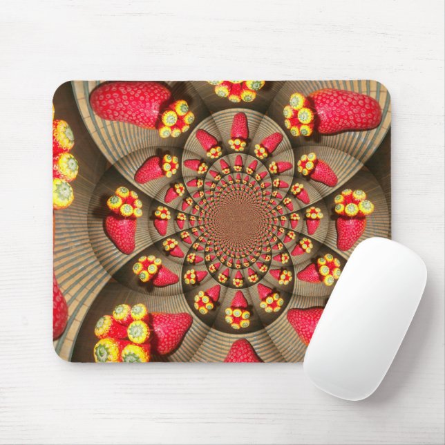 Colourful Red Delight: Strawberry Kaleidoscope Art Mouse Pad (With Mouse)