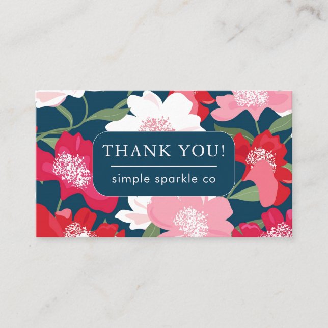 Colourful Red Floral Business Thank You Qr Code  Card (Front)