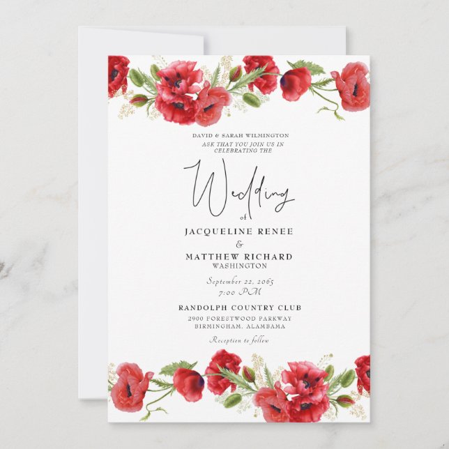 Colourful Red Floral II Wedding Invitation (Front)