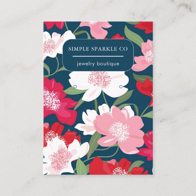 Colourful Red Floral Pattern Earring Display Card (Front)
