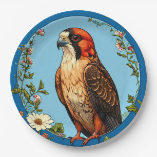 Colourful Red-footed falcon Bird Paper Plate
