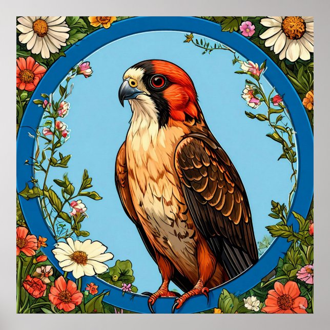 Colourful Red-footed falcon Bird Poster (Front)