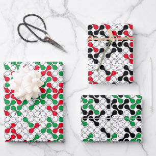 Colourful Red Green Black Geometric Pattern Wrapping Paper Sheet