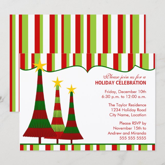 Colourful Red Green Christmas Party Invitation (Front/Back)