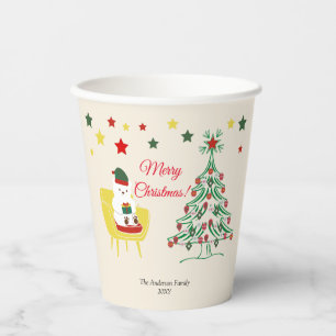 Colourful Red Green Festive Modern Merry Christmas Paper Cups