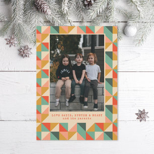 Colourful Red Green Ivory Geometric Print Photo Holiday Card