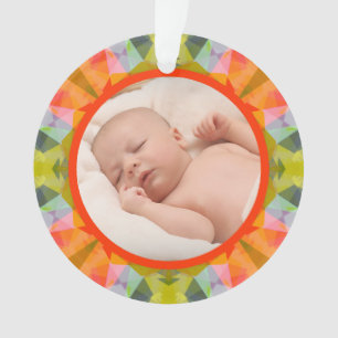 Colourful Red Green Orange Custom Christmas Photo Ornament