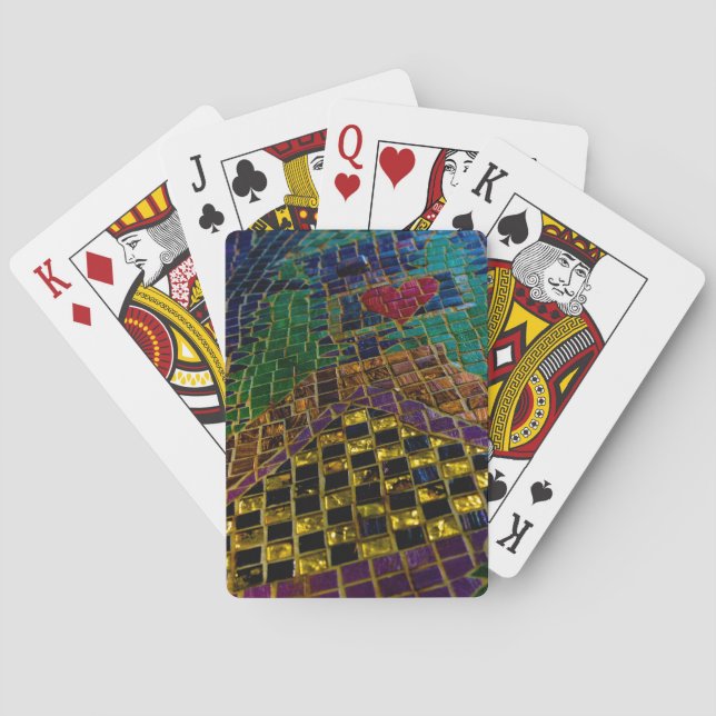 Colourful Red Heart Mosaic Playing Cards (Back)