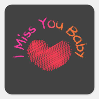 Colourful red I miss you with heart doddle Square Sticker