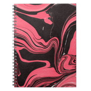 Colourful red marble ink paper textures on white b notebook