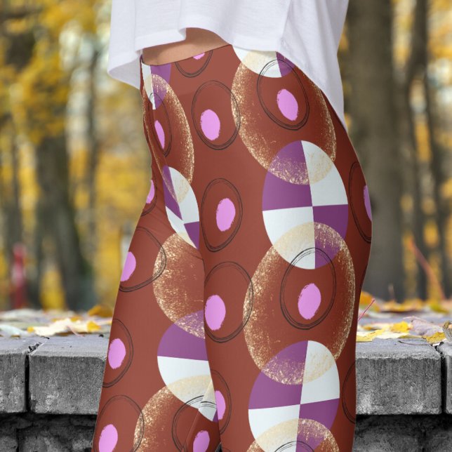 Colourful Red Nucleus Pattern Leggings (Nucleus Burnt Umber Red Leggings)