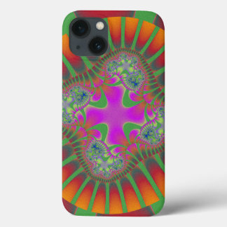 Colourful Red, Orange and Green Fractal iPhone 13 Case