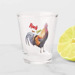 Colourful Red Orange Realistic Rooster Painting Shot Glass
