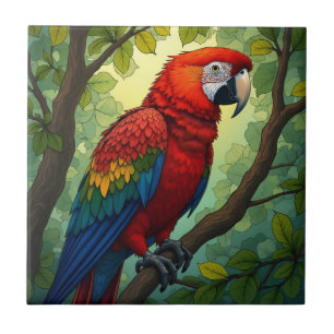 Colourful Red Parrot Art Home Decor Ceramic Tile