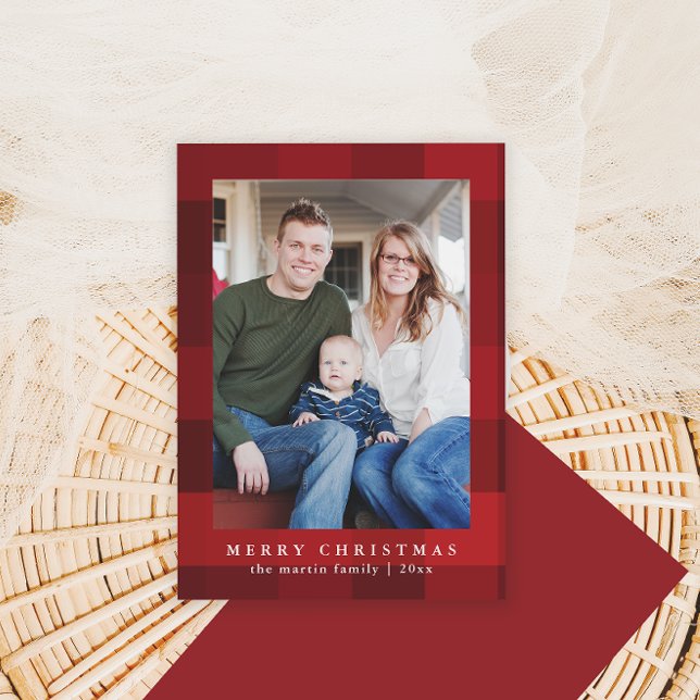 Colourful Red Plaid Print Front Christmas Holiday Card (Creator Uploaded)