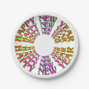 Colourful Red Purple Happy New Year Paper Plate