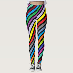 Colourful Red Purple Lime Green Abstract Stripes Leggings