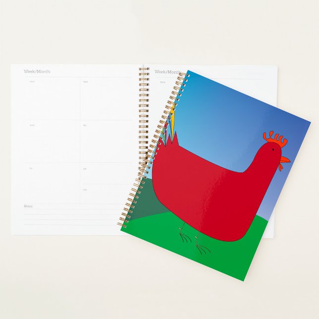 Colourful Red Rooster with Rainbow Tail on Hill  Planner (Creator Uploaded)
