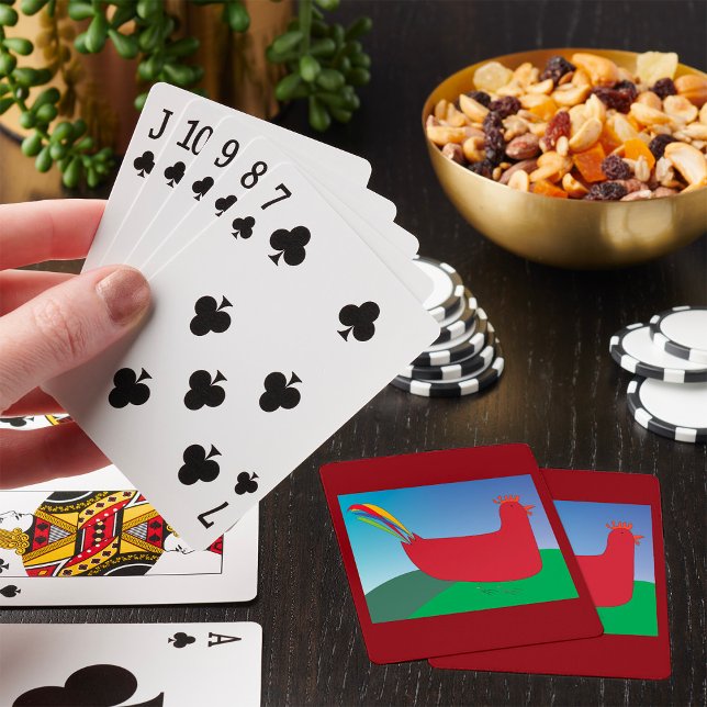Colourful Red Rooster with Rainbow Tail on Hill  Playing Cards (Creator Uploaded)
