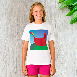 Colourful Red Rooster with Rainbow Tail on Hill  T-Shirt