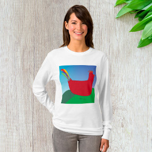 Colourful Red Rooster with Rainbow Tail on Hill  T-Shirt