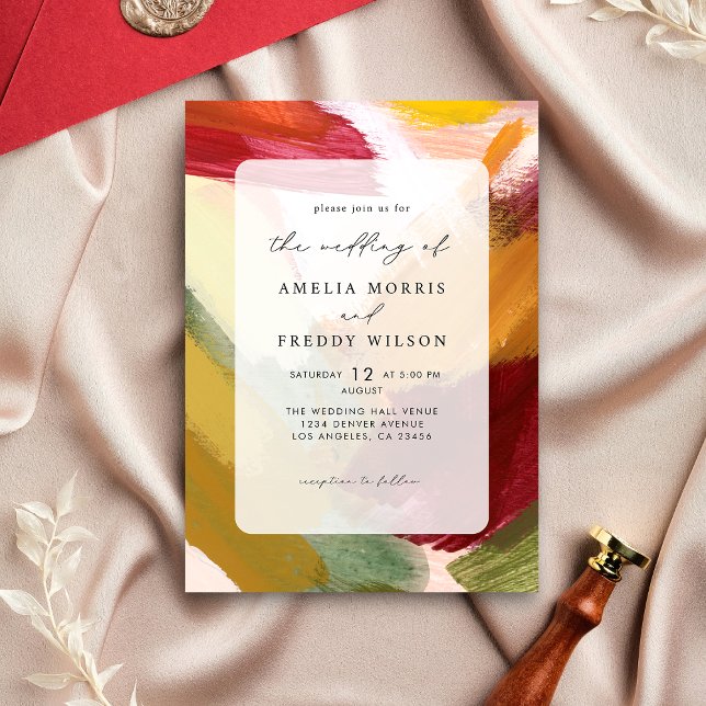 Colourful Red Vibrant Hand Painted Abstract Weddin Invitation (Creator Uploaded)