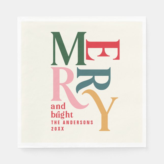Colourful red vintage merry chritsmas party napkin (Front)