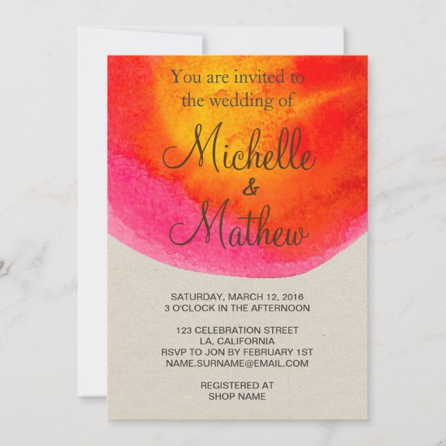 Colourful Red Watercolor Wedding Invitation (Front)