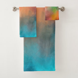 Colourful Red Yellow Blue Green Black Abstract Art Bath Towel Set