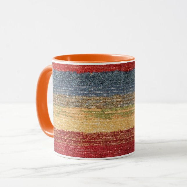 Colourful Red, Yellow, Blue Woven Stripes Design Mug (Front Left)
