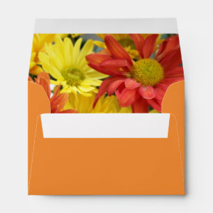 colourful red, yellow, orange daisy flowers weddin envelope