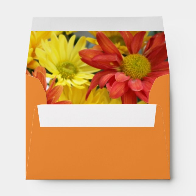colourful red, yellow, orange daisy flowers weddin envelope (Back (Bottom))