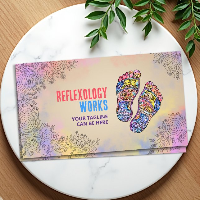Colourful Reflexology Footprints flourish ornament Business Card (Creator Uploaded)