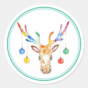 Colourful Reindeer Classic Round Sticker