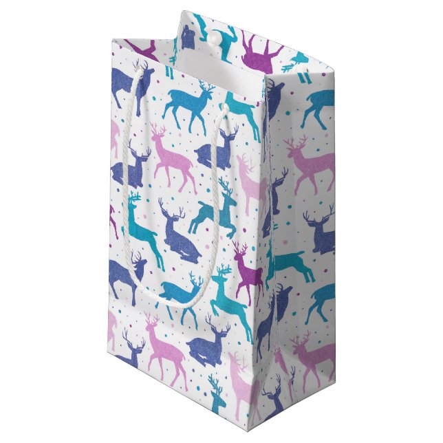 Colourful Reindeer Pattern Small Gift Bag (Front Angled)