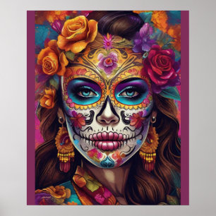 Colourful Remembrance: Woman's Stunning Sugar Skul Poster