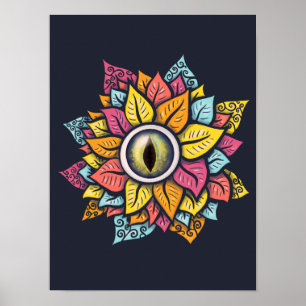 Colourful Reptile Eye Flower Fun Weird Surreal Art Poster