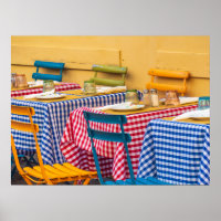 Colourful restaurant tables