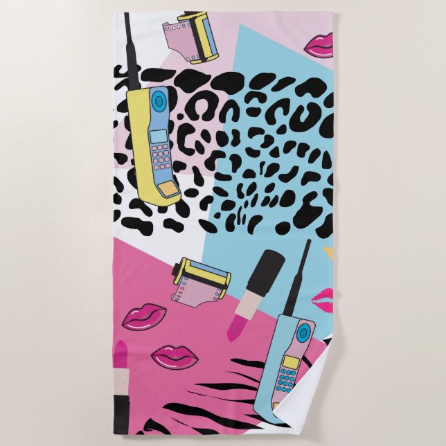 Colourful Retro 1990's Nineties Pattern Beach Towel (Front)
