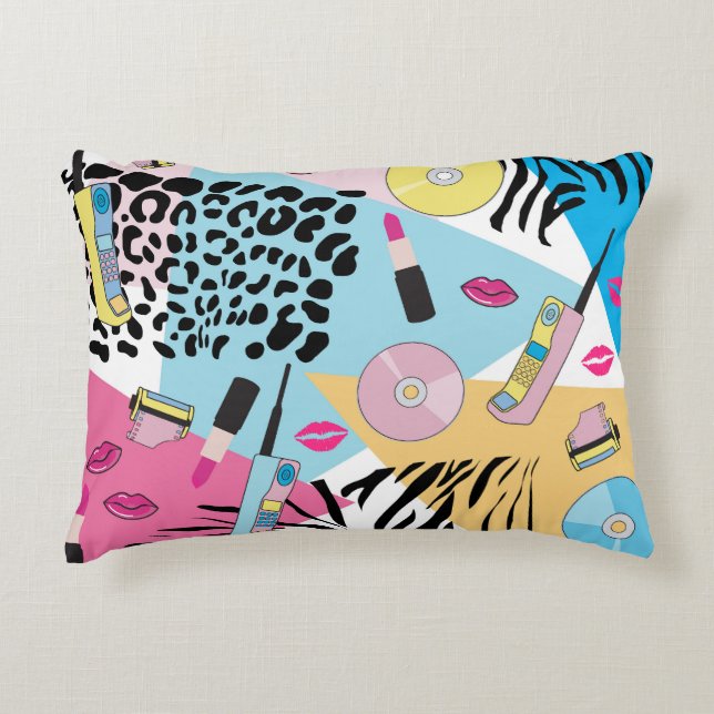 Colourful Retro 1990's Nineties Pattern Decorative Cushion (Front)