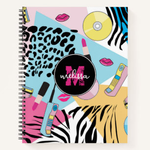 Colourful Retro 1990's Nineties Pattern Monogram Notebook