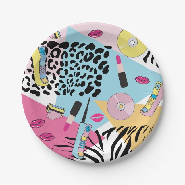 Colourful Retro 1990's Nineties Pattern Paper Plate (Front)