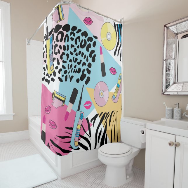 Colourful Retro 1990's Nineties Pattern Shower Curtain (In Situ)