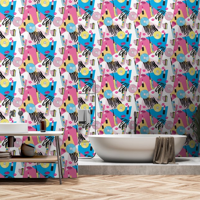 Colourful Retro 1990's Nineties Pattern Wallpaper (Bathroom)