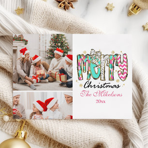 Colourful Retro 2 Photo  Merry Christmas Holiday Card