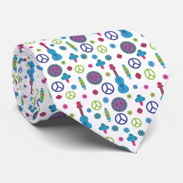 Colourful Retro 70's Peace Sign Pattern Tie (Rolled)
