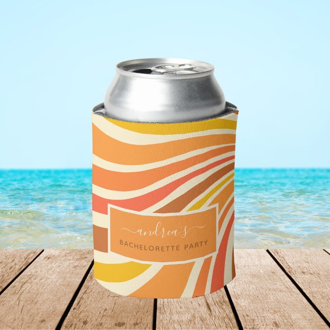 Colourful Retro 70s Stripes Wave Bachelorette Part Can Cooler (Creator Uploaded)