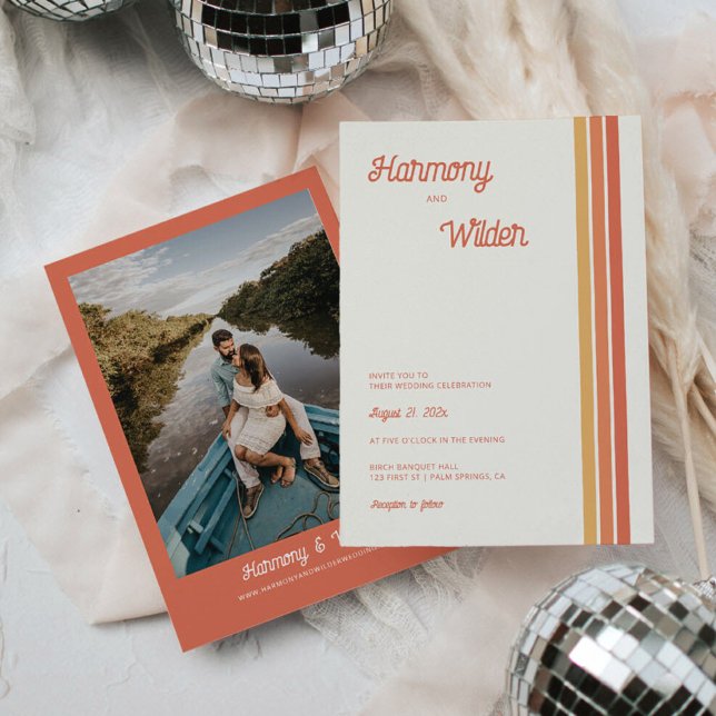 Colourful Retro 70s Wedding Invitation with Stripe (Creator Uploaded)