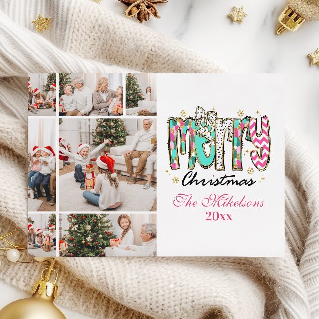 Colourful Retro 7 Photo  Merry Christmas Holiday Card (Creator Uploaded)